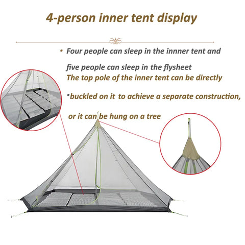 ASTA GEAR Track 5 Pyramid tent bushcraft lightweight 4-5 people outdoor hiking camping with snow skirt rainproof windproof tent