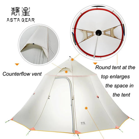 Asta Gear Mountain House Large Space Team activity and Ultrlight tent for six Persons camping pyramid tent without trekking pole