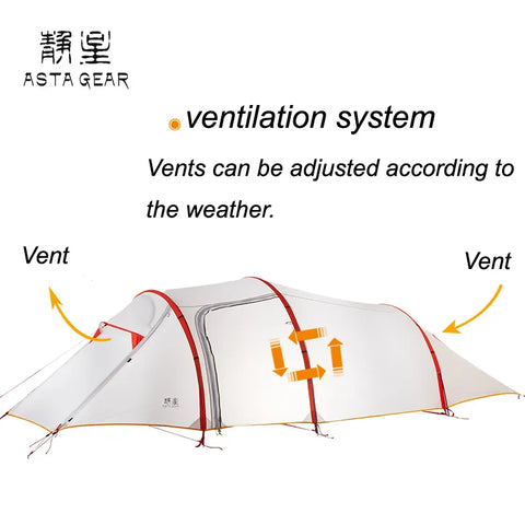 ASTA GEAR cloud layer ultralight 3 person tunnel tent outdoor climbing camping   four seasons tent 15D silicon coated