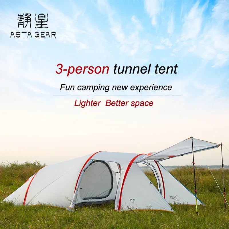 ASTA GEAR cloud layer ultralight 3 person tunnel tent outdoor climbing camping   four seasons tent 15D silicon coated