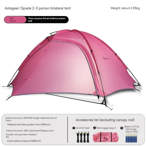 ASTA GEAR Outdoor Camping Professional camping and mountaineering tent, two person and three person tent with built-in canopy