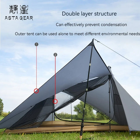 ASTA GEAR Yun Chuan double-sided silicon-coated double A pyramid 15D nylon rodless camping hiking outdoor tent