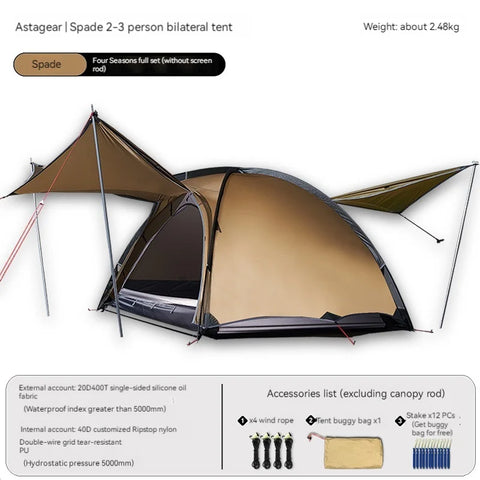 ASTA GEAR Outdoor Camping Professional camping and mountaineering tent, two person and three person tent with built-in canopy