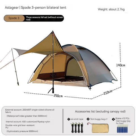 ASTA GEAR Outdoor Camping Professional camping and mountaineering tent, two person and three person tent with built-in canopy