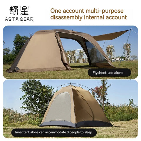 Yunduan3 Outdoor foldable portable family camping tent, one bedroom, one living room, lightweight cycling and motorcycle tent